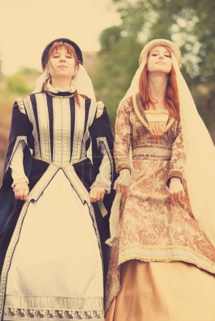 Two medieval ladys at outdoor