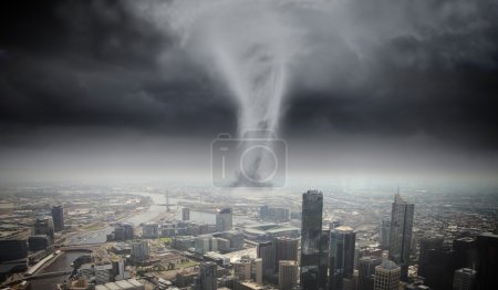 Tornado above city