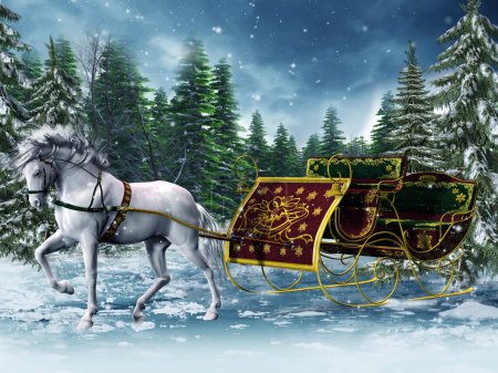 Vintage sleigh and a horse