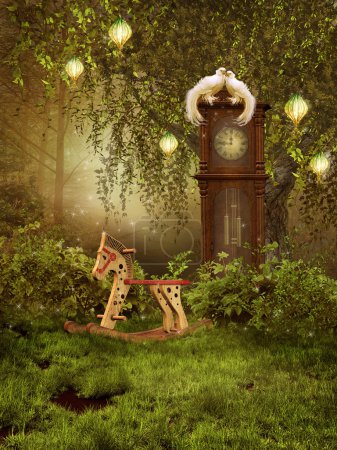 Enchanted meadow with a clock