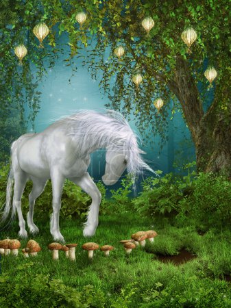 Fairytale meadow with a unicorn