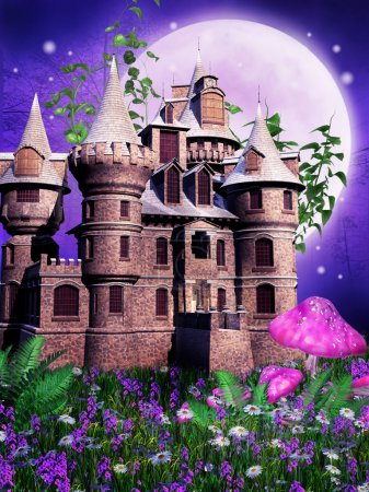 Fairy castle on a purple meadow