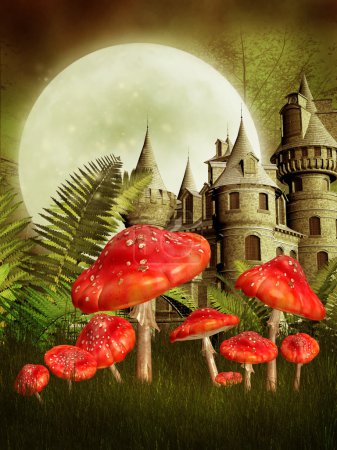 Fantasy castle and mushrooms