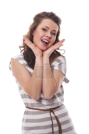 Delighted brunette woman