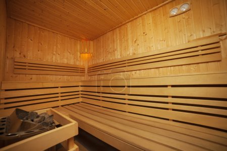 Interior of wooden sauna bath