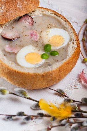 White borscht in bread bowl