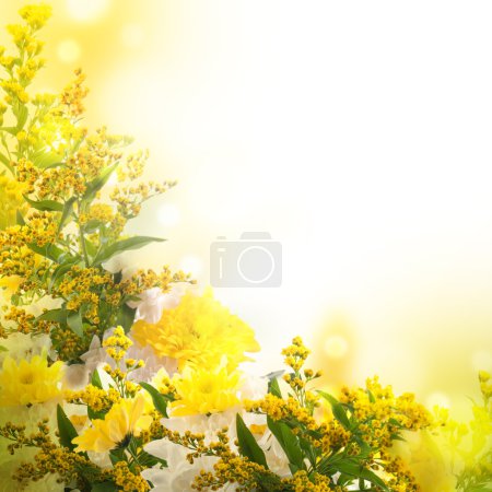 Bouquet from yellow asters, a flower background