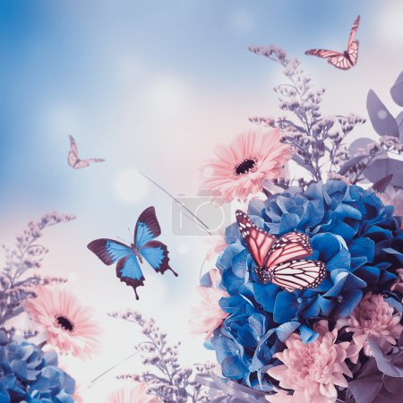 Hydrangeas and  butterflies