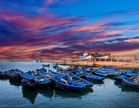Blue fishing boats in Morocco