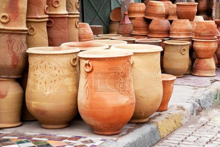 Teapot, tadjin, vase and other products of the Moroccan potter's factories