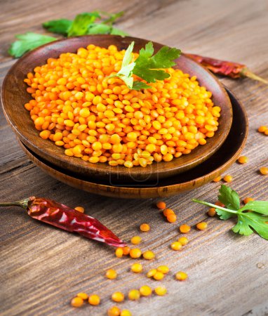 Lentils in a wooden plate