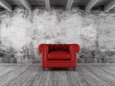 Grunge interior with red armchair