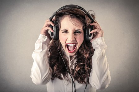 Screaming woman with headphones