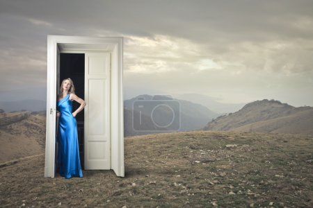 Elegant woman in blue dress
