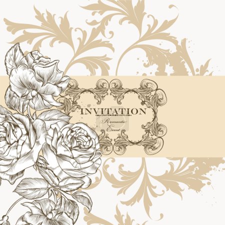Beautiful vector invitation greeting card with flowers