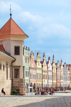 Telc, Czech Republic - May 10, 2013: A row of old Renesaince houses. One of the most beautiful markets in Europe. UNESCO World Heritage Site.