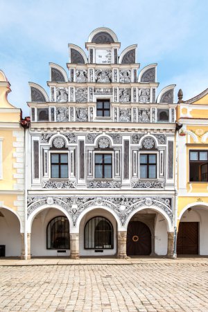 Facade one from a renaissance houses on main square in Telc, Czech Republic Unesco city