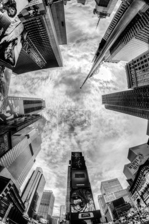 Looking up, Times Square, New York City, USA, black and white