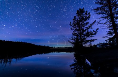 Blue Night Sky Along Lake with Reflection