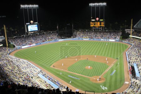 A view of Dodger Stadium during the Angels vs. Dodgers match