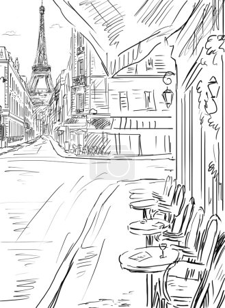 Street in paris -sketch  illustration 