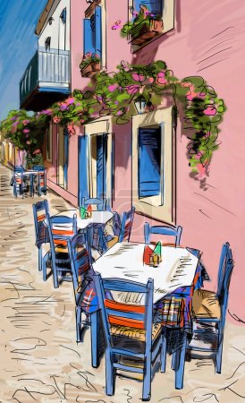 European city street color illustration