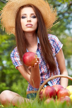 Woman Eating Organic Apple