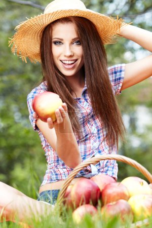 Woman Eating Organic Apple
