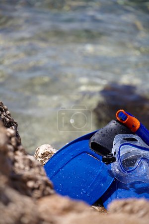 Mask, snorkel and fins for snorkeling