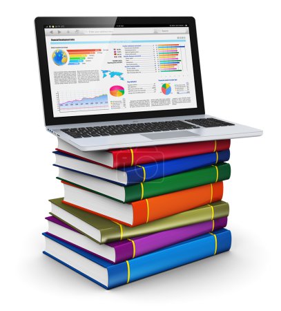 Laptop on stack of color books