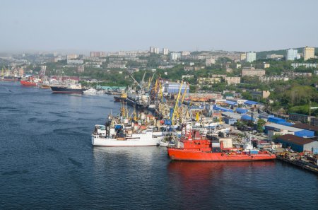 Port Vladivostok, panorama of container terminal, Russia