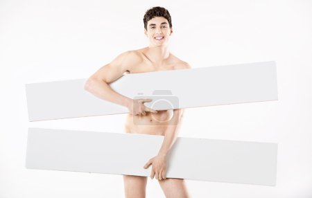Young athlete man holding two boards