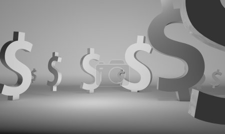Dollar signs in chrome over white background