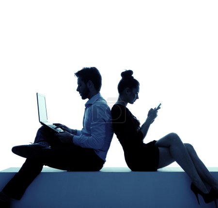 Young couple addicted to the internet
