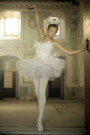 Cute white ballet dancer as swan