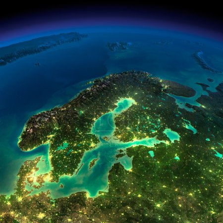 Night Earth. Europe. Scandinavia