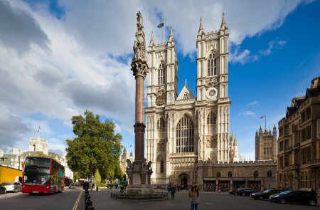 Front facade of Westminster Abbey on a sunny day. London, UK