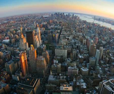 Fisheye view over lower Manhattan, New York