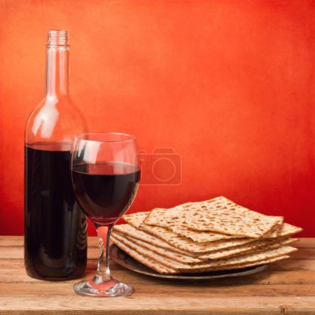 Matza and wine for passover seder celebration