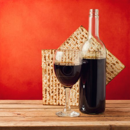 Background with wine and matza for passover celebration