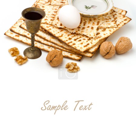 Matzo, egg, walnuts and wine for passover celebration