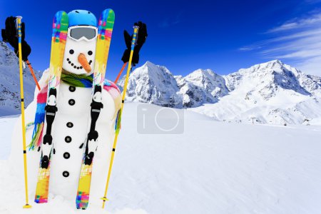 Winter, snow, sun and fun - happy snowman