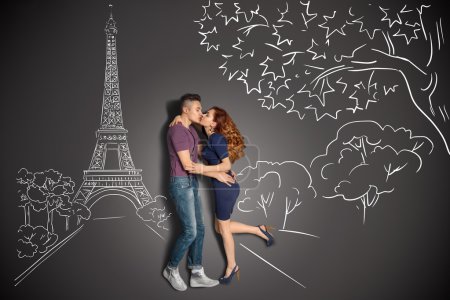 Romantic kiss in Paris.