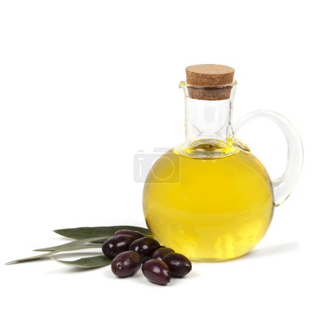 Olive Oil and Black Olives Isolated
