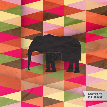 Abstract geometrical background from triangles with elephant silhouette and crumpled paper