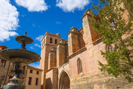 Mora de Rubielos Teruel church with fountain Spain