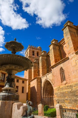 Mora de Rubielos Teruel church with fountain Spain