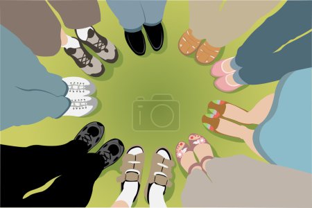 Eight friends stand in a circle vector