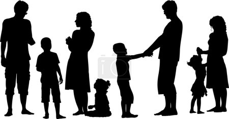 Parents with children silhouette vector