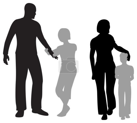 Children parents silhouette